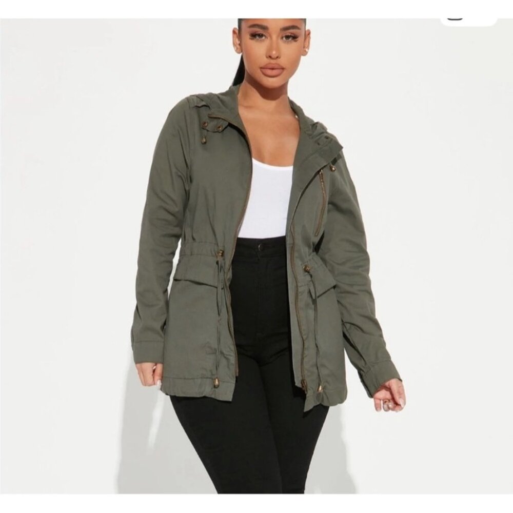 Active USA Olive Green Hooded Lightweight Jacket With Drawstring (bin DD196)